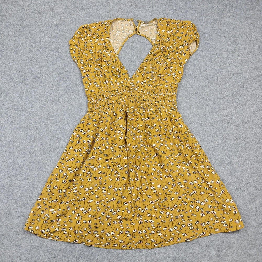 Free People Dress Womens S Yellow Floral Cutout Fit & Flare Boho Sundress